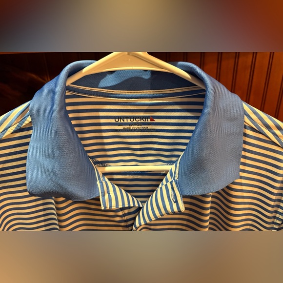 Untuckit men’s polo. Sharp blue striped with‎ logo. EUC. - Picture 5 of 6